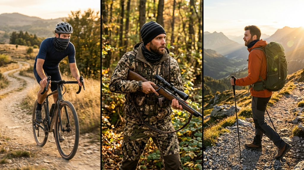 Dynamic outdoor activity montage style: split composition sh