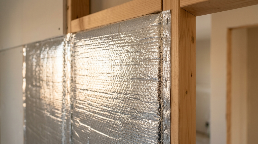 Close-up detail shot of reflective insulation material with 