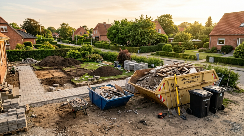 Wide-angle landscape photograph of a Danish garden renovatio
